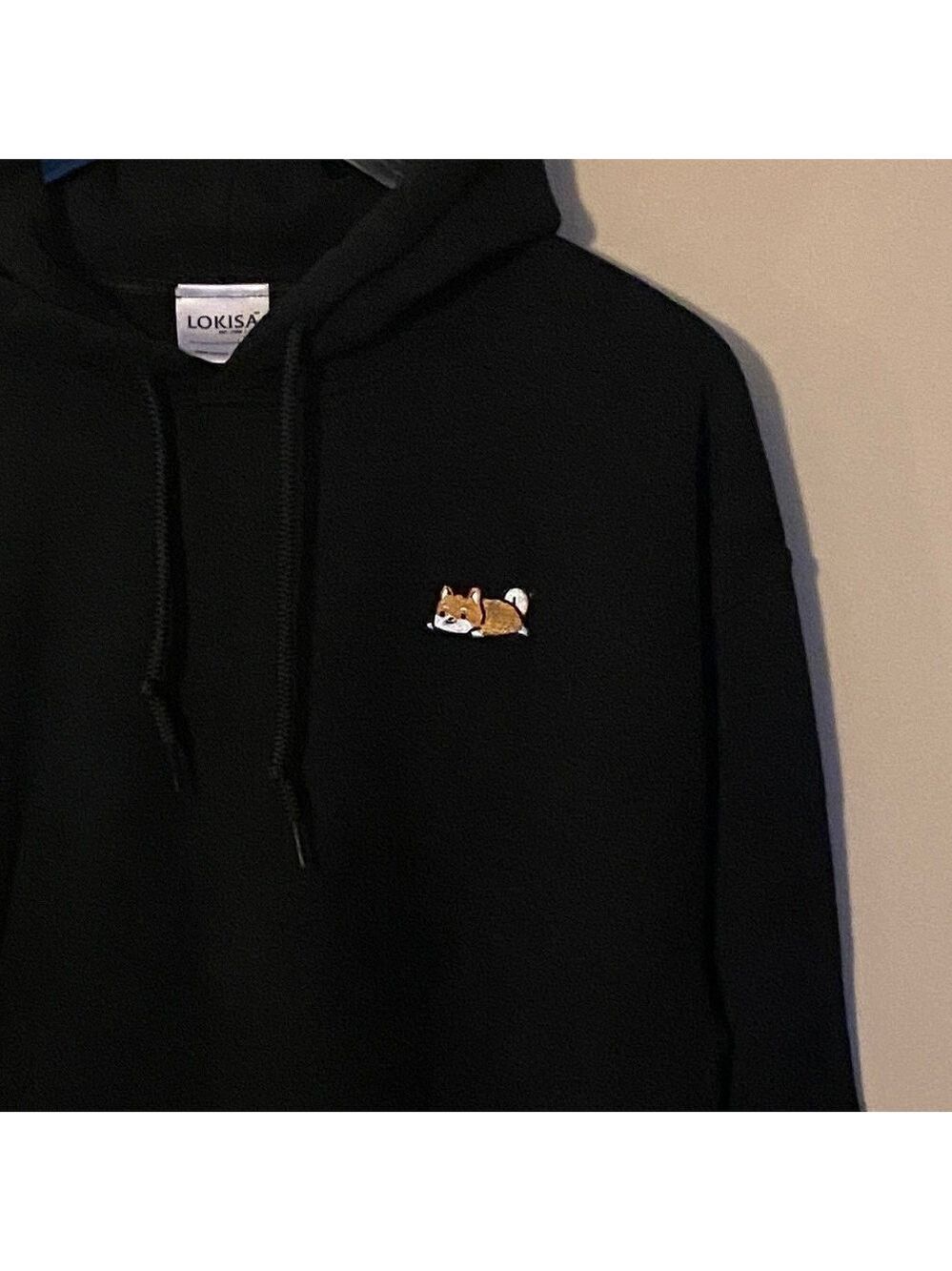 84. Black Hoodie with Embroidered Doggie Detail. Medium